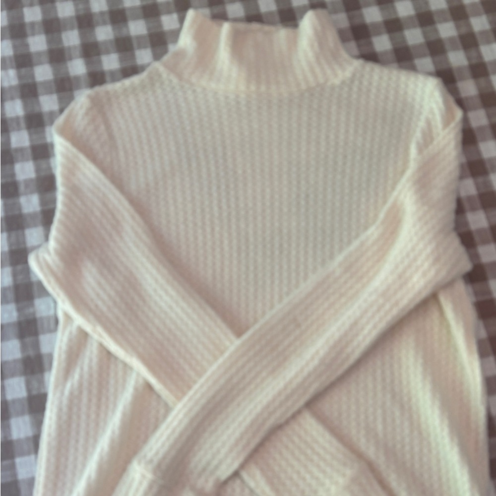 Aerie Cream Ribbed Cowl Neck Sweater